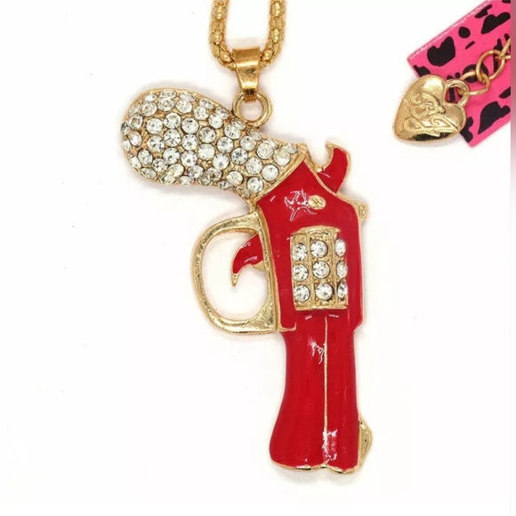 Gold Plated Red Crystal Gun/Pistol Pendant Necklace - Picture 9 of 16